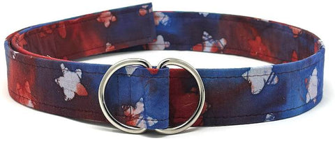 Red white and blue batik d-ring belt by oliver green