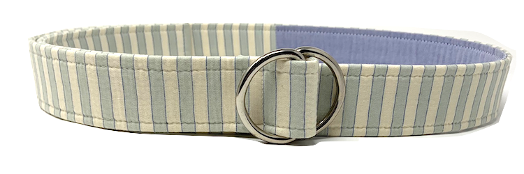 Embrace the Golf-Ready Elegance of our Light Blue and Ivory Vertical Striped D-Ring Belt. Experience the perfect combination of style, functionality, and comfort on BeltOliver Green