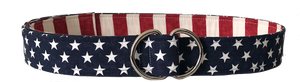 Americana d-ring belt with stars and stripes by oliver green