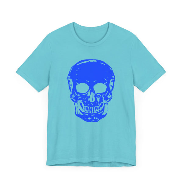 Neon Blue Skull Graphic Tee - Fugitive Statement T-shirt for Bold Style