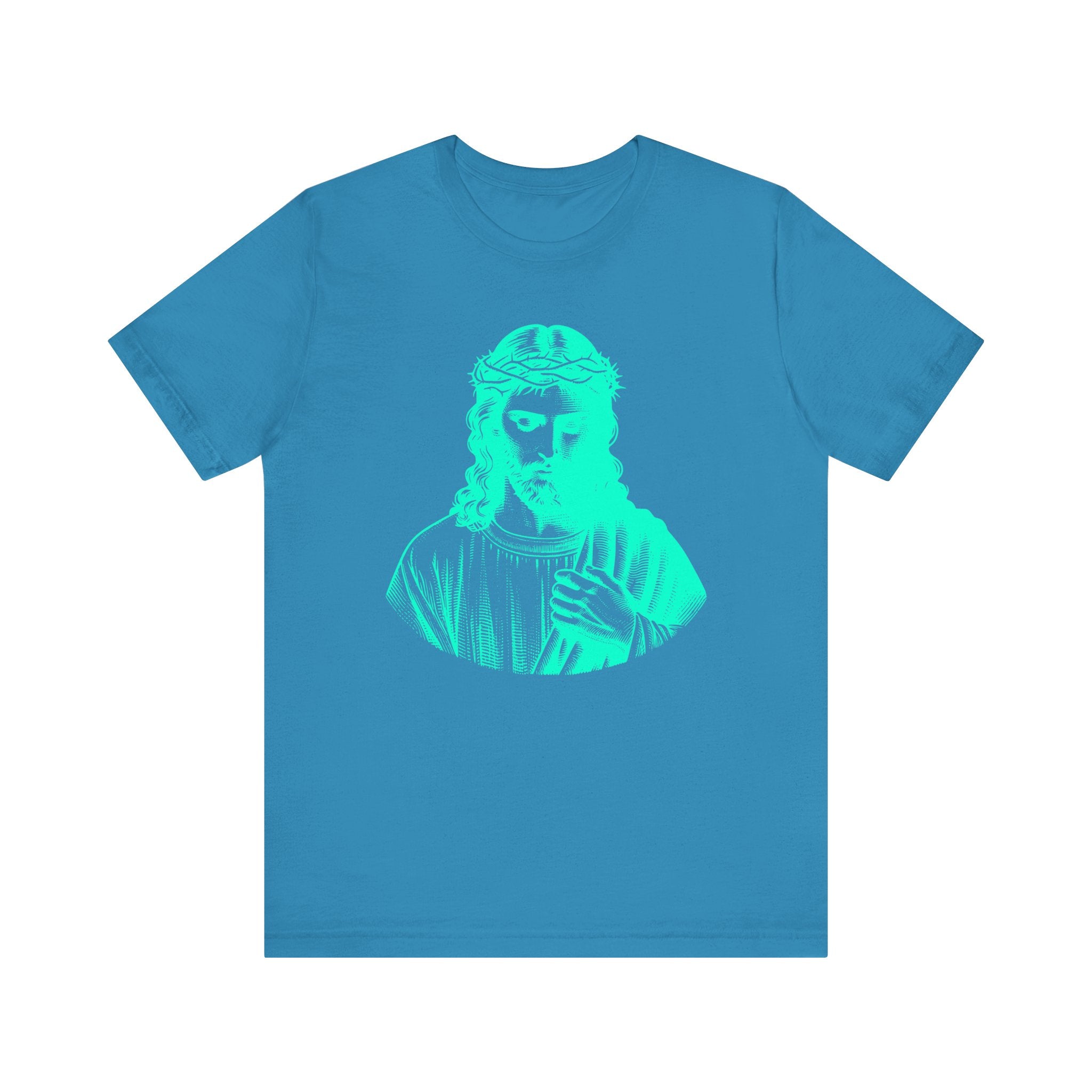 Neon Turquoise Jesus Graphic T-Shirt - Unisex Jersey Neon Turquoise Tee