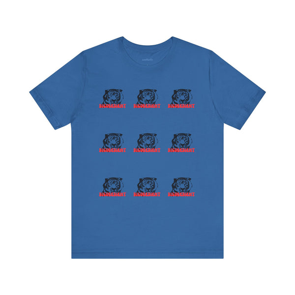 Unisex Graphic Tee - Disobedient Tiger design on blue short sleeve shirt.