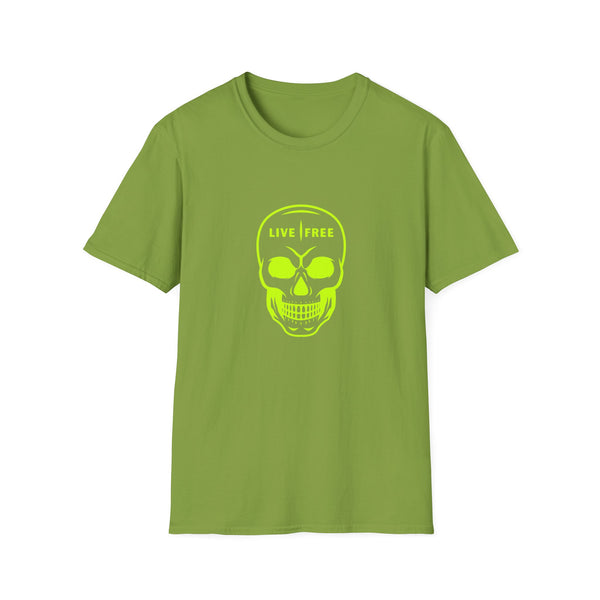 Neon Green Live Free Skull Unisex Softstyle T-Shirt - Edgy Graphic Tee
