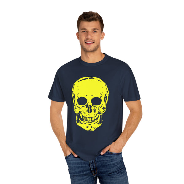 Vibrant Neon Yellow Skull Graphic T-Shirt - Unisex Garment-Dyed Tee for Casual Style