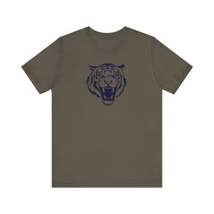 Dark Navy Blue Tiger Graphic Tee - Unisex Short Sleeve Shirt with 'Fugitive' Design