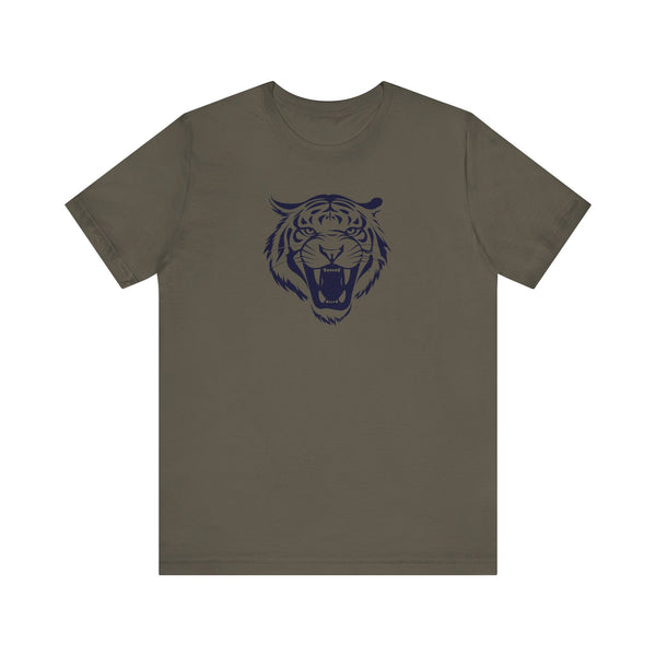 Dark Navy Blue Tiger Graphic Tee - Unisex Short Sleeve Shirt with 'Fugitive' Design