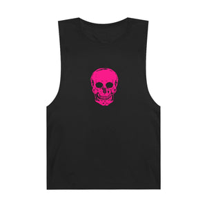 Pink skull unisex tank top with edgy design, ideal for summer festivals and casual wear.