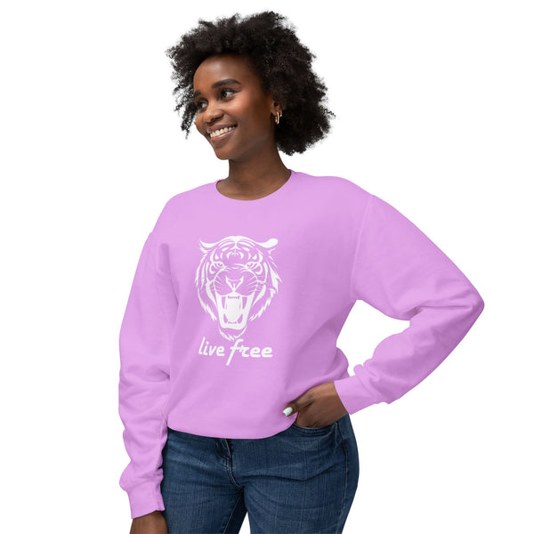 Unisex Lightweight Crewneck Sweatshirt - 'Live Free' Tiger Design