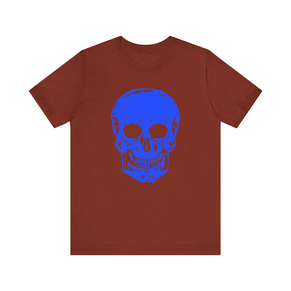 Neon Blue Skull Graphic Unisex Tee with 'Fugitive.' Text