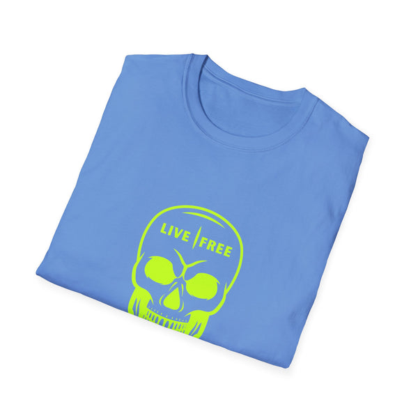 Neon Green Live Free Skull Unisex Softstyle T-Shirt - Edgy Graphic Tee