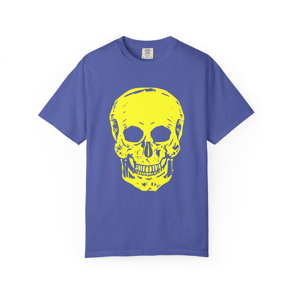 Vibrant Neon Yellow Skull Graphic T-Shirt - Unisex Garment-Dyed Tee for Casual Style