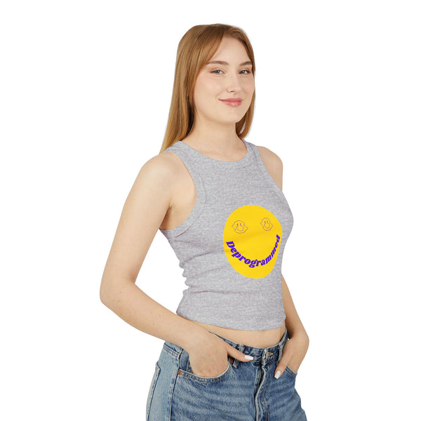 Deprogrammed Smiley Women's Micro Rib Racer Tank Top - Fun Summer Style