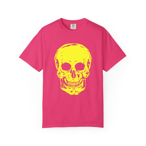 Vibrant Neon Yellow Skull Graphic T-Shirt - Unisex Garment-Dyed Tee for Casual Style