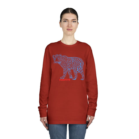 Fugitive Leopard Long Sleeve Crewneck Tee in red, featuring stylish leopard graphic.