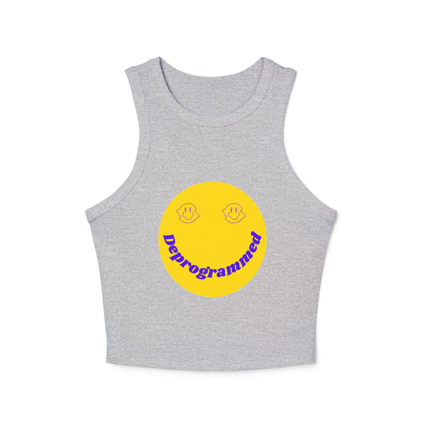 Deprogrammed Smiley Women's Micro Rib Racer Tank Top - Fun Summer Style