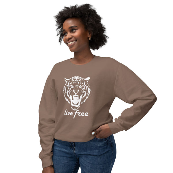 Unisex Lightweight Crewneck Sweatshirt - 'Live Free' Tiger Design