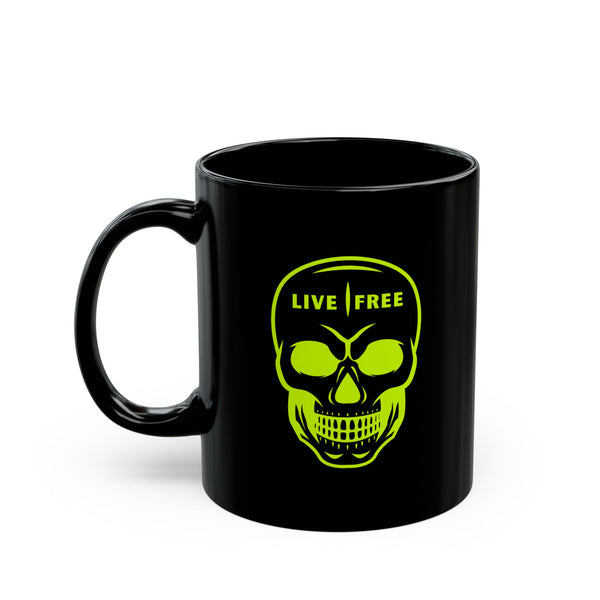 NEON GREEN LIVE FREE SKULL Black Coffee Mug - Perfect Gift for Coffee Lovers | 11oz & 15oz Options