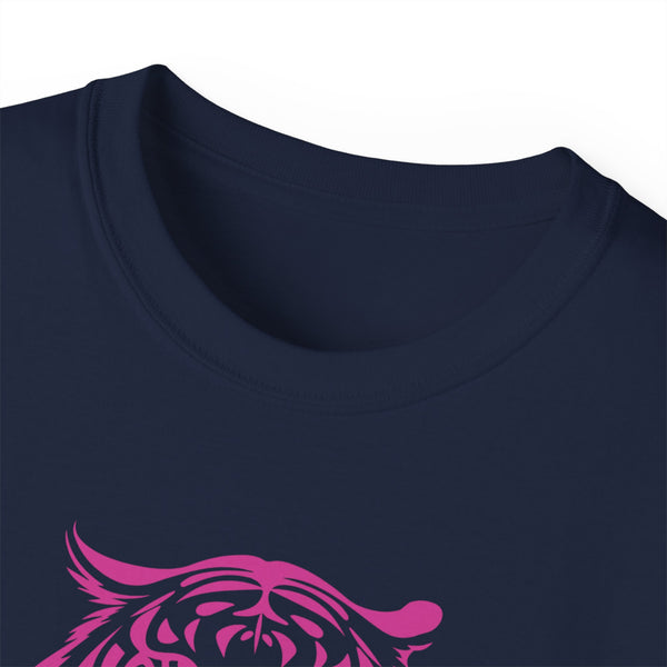 Fugitive Tees- Pink “Live Free” Jumbo Retro Roaring Tiger Head Graphic Tee