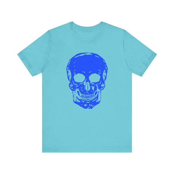 Neon Blue Skull Graphic Tee - Fugitive Statement T-shirt for Bold Style