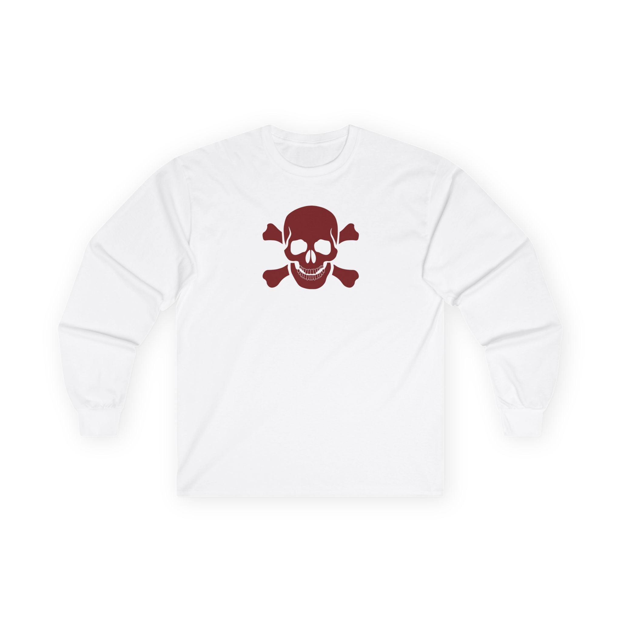 Unisex Long Sleeve Tee - BURGUNDY Skull  and Crossbones Long Sleeved Tee Shirt