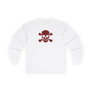 Unisex Long Sleeve Tee - BURGUNDY Skull  and Crossbones Long Sleeved Tee Shirt