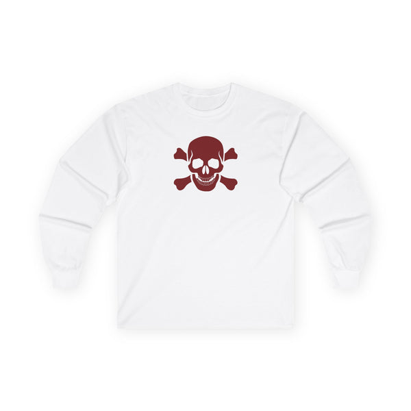 Unisex Long Sleeve Tee - BURGUNDY Skull  and Crossbones Long Sleeved Tee Shirt
