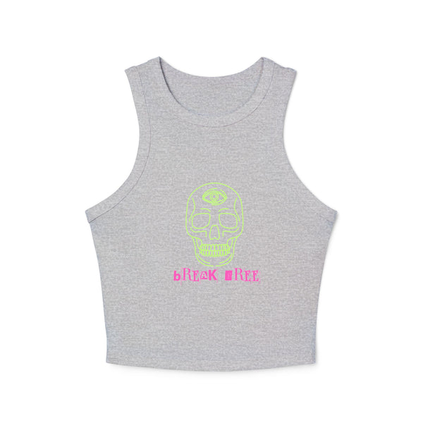 Edgy Women's Graphic Crop Tank Top - Break Free Skull Design