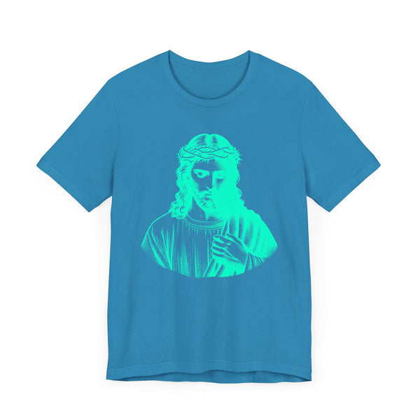 Neon Turquoise Jesus Graphic T-Shirt - Unisex Jersey Neon Turquoise Tee