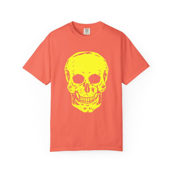 Vibrant Neon Yellow Skull Graphic T-Shirt - Unisex Garment-Dyed Tee for Casual Style