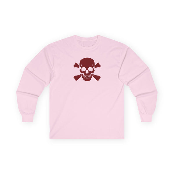 Unisex Long Sleeve Tee - BURGUNDY Skull  and Crossbones Long Sleeved Tee Shirt