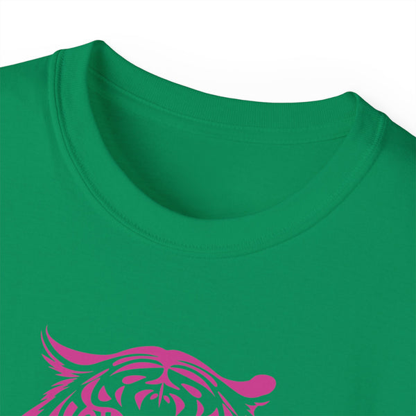Fugitive Tees- Pink “Live Free” Jumbo Retro Roaring Tiger Head Graphic Tee