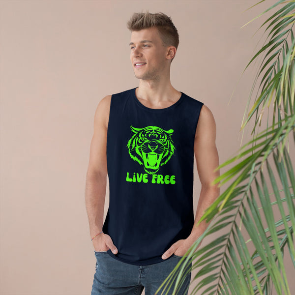 Live Free Neon Green Tiger Unisex Tank Top - Bold Graphic Tee for Adventure Seekers