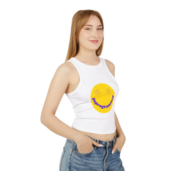Deprogrammed Smiley Women's Micro Rib Racer Tank Top - Fun Summer Style