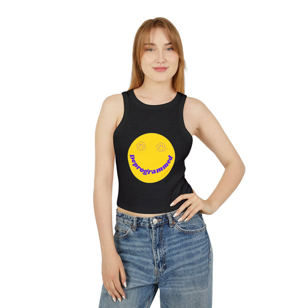 Deprogrammed Smiley Women's Micro Rib Racer Tank Top - Fun Summer Style