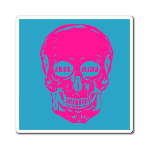 Neon Pink Free Mind Skull Magnet - Bold Pink Design for Unique Refrigerator Decor