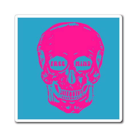 Neon Pink Free Mind Skull Magnet - Bold Pink Design for Unique Refrigerator Decor