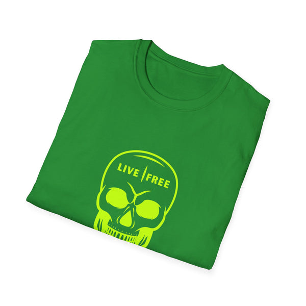 Neon Green Live Free Skull Unisex Softstyle T-Shirt - Edgy Graphic Tee