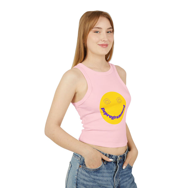 Deprogrammed Smiley Women's Micro Rib Racer Tank Top - Fun Summer Style