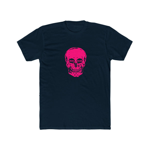 Fugitive Neon Pink Free Mind Skull Graphic Tee - Unisex Cotton Crew Shirt