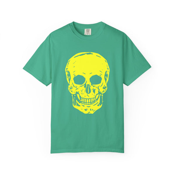 Vibrant Neon Yellow Skull Graphic T-Shirt - Unisex Garment-Dyed Tee for Casual Style
