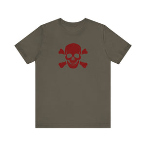 BURGUNDY Fugitive Skull and Crossbones Graphic Tee - Unisex Jersey Short Sleeve T-Shirt