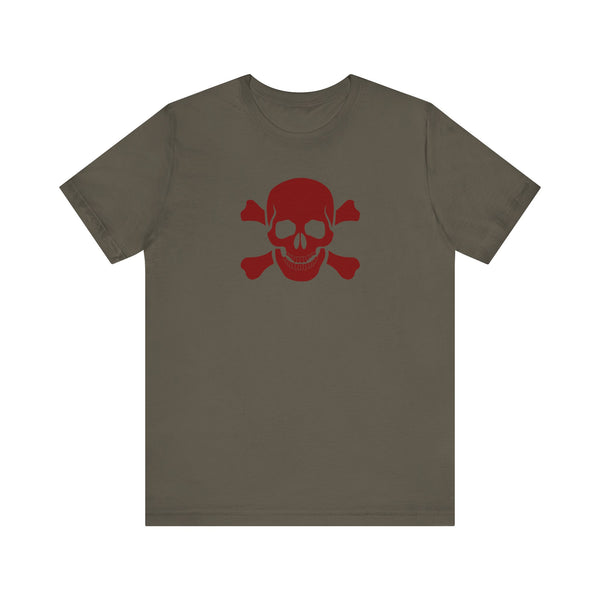 BURGUNDY Fugitive Skull and Crossbones Graphic Tee - Unisex Jersey Short Sleeve T-Shirt