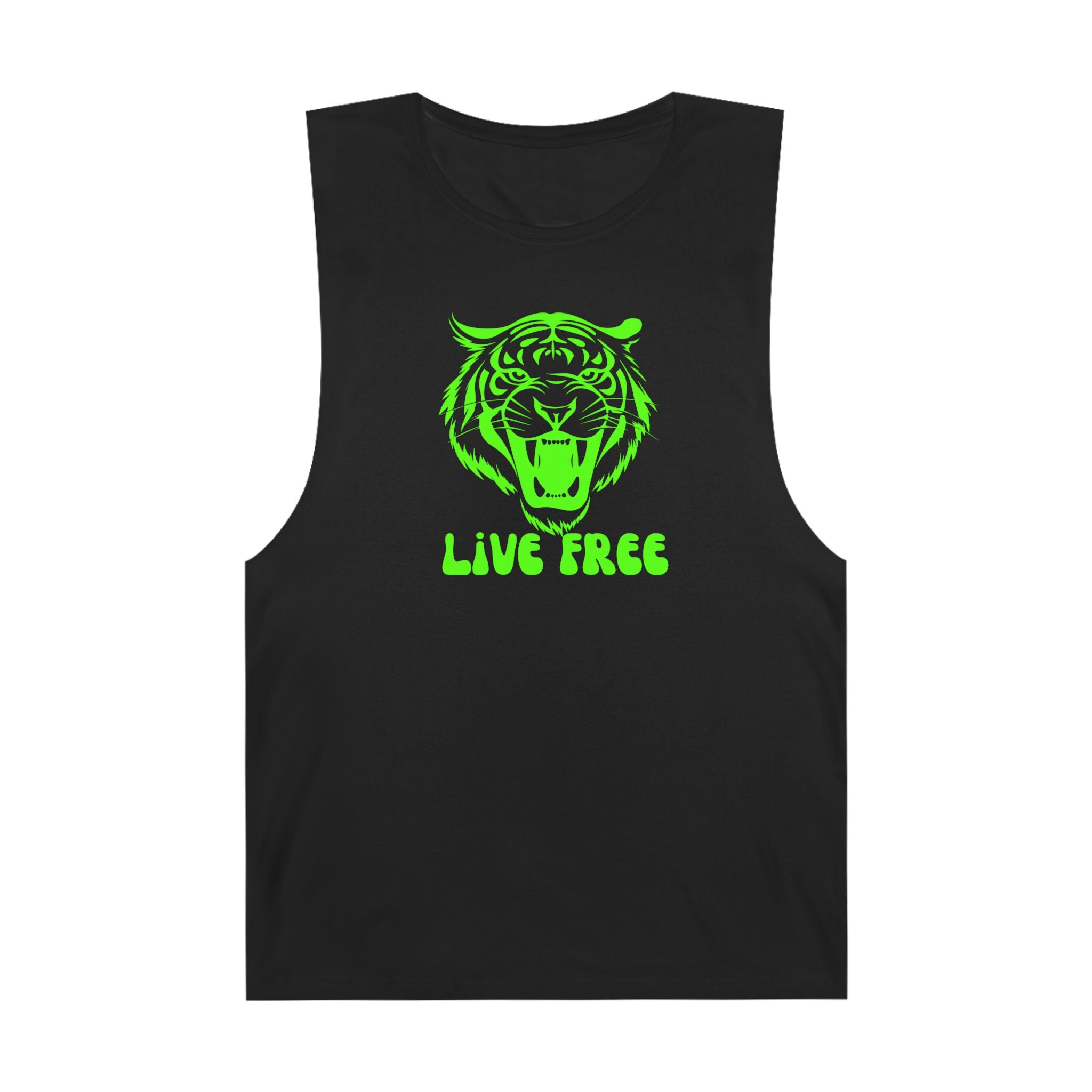 Live Free Neon Green Tiger Unisex Tank Top - Bold Graphic Tee for Adventure Seekers