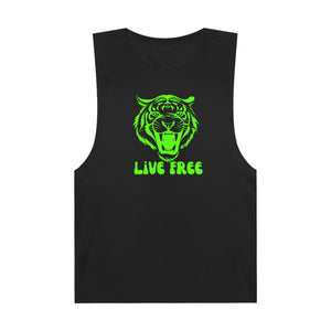 Live Free Neon Green Tiger Unisex Tank Top - Bold Graphic Tee for Adventure Seekers