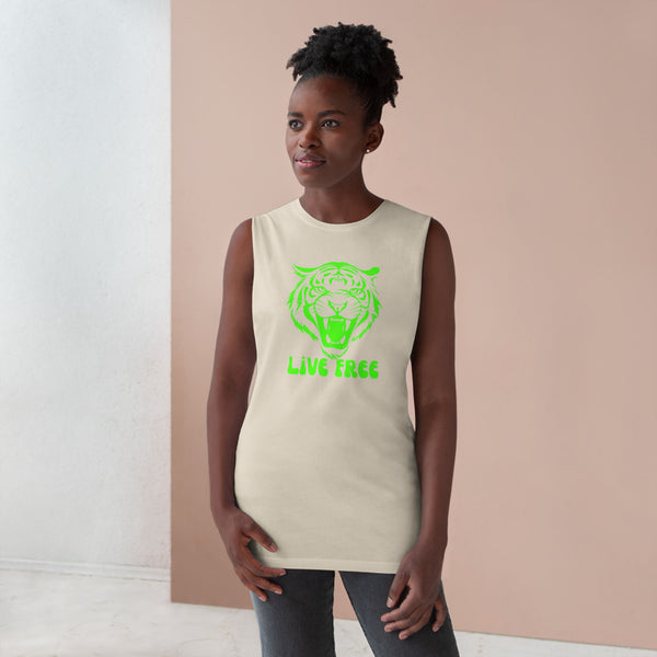 Live Free Neon Green Tiger Unisex Tank Top - Bold Graphic Tee for Adventure Seekers