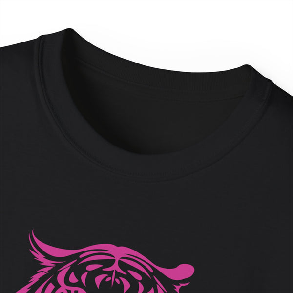 Fugitive Tees- Pink “Live Free” Jumbo Retro Roaring Tiger Head Graphic Tee