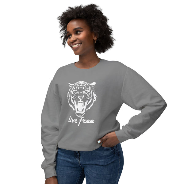 Unisex Lightweight Crewneck Sweatshirt - 'Live Free' Tiger Design