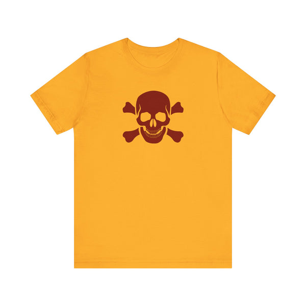 BURGUNDY Fugitive Skull and Crossbones Graphic Tee - Unisex Jersey Short Sleeve T-Shirt