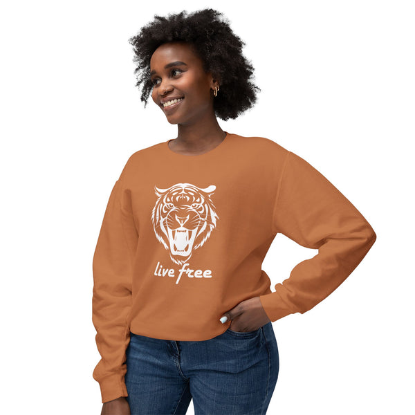 Unisex Lightweight Crewneck Sweatshirt - 'Live Free' Tiger Design