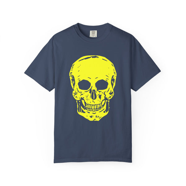 Vibrant Neon Yellow Skull Graphic T-Shirt - Unisex Garment-Dyed Tee for Casual Style